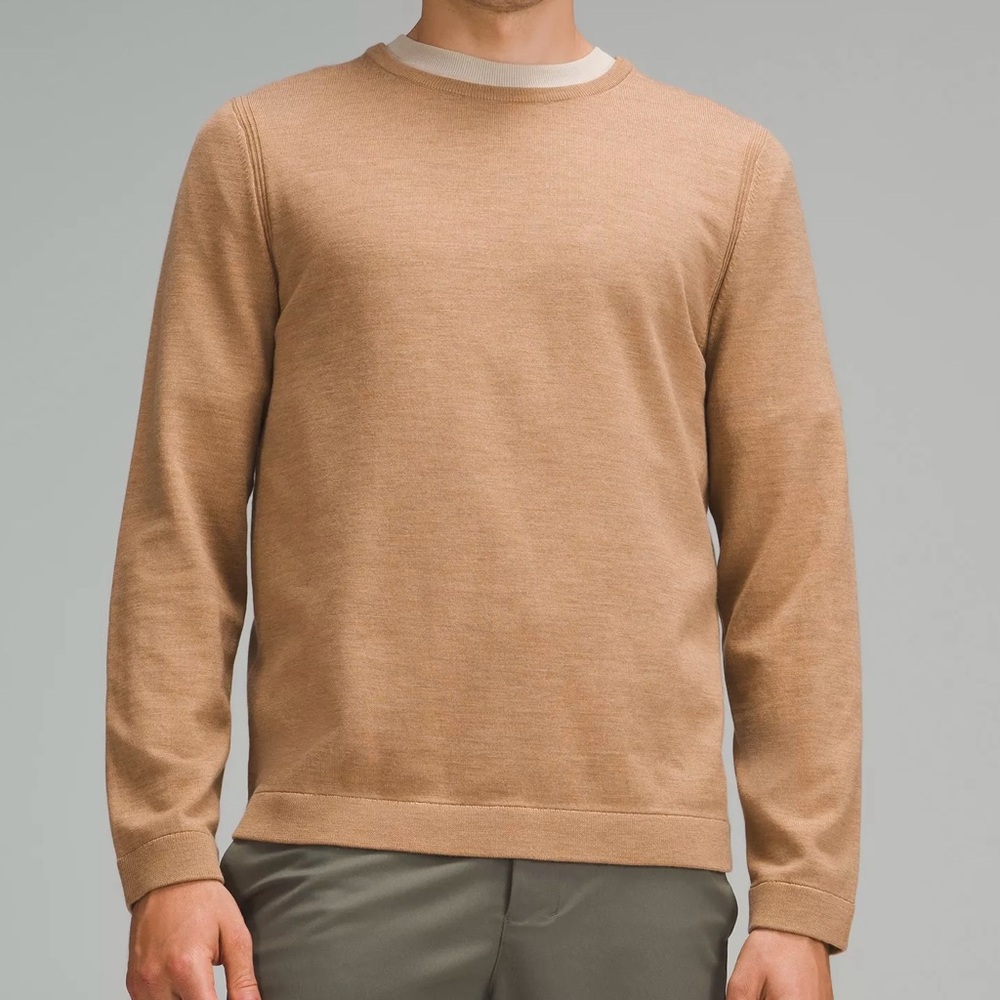Lululemon New Venture Merino Wool Crewneck Sweater Heathered Cashew - Size Lg